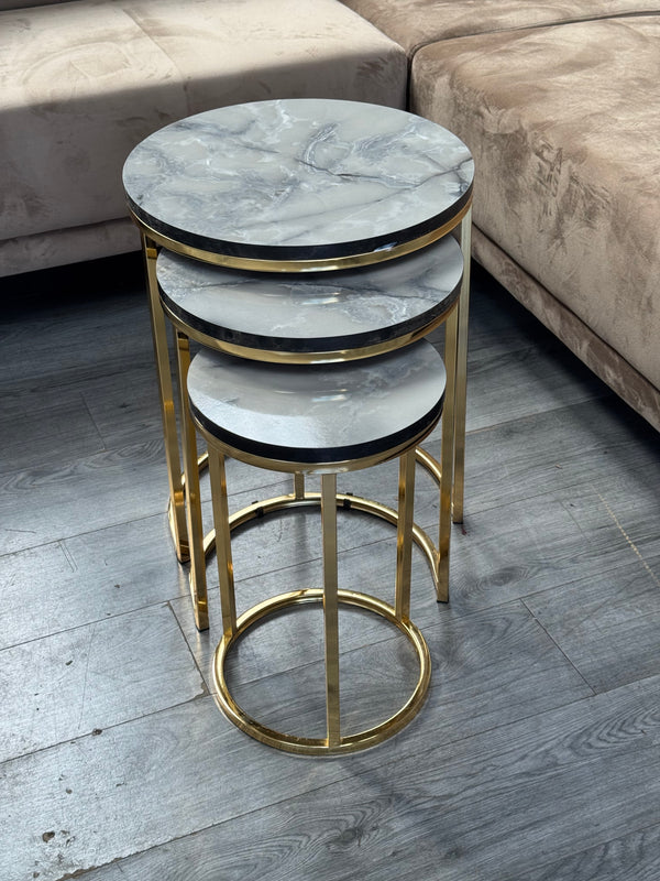Chala Round Nest Of Tables Set - 3 Pieces Nesting Table Wood Top