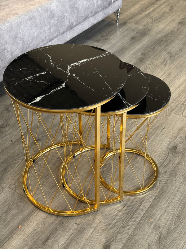 Bishop Round Nest Of Tables Set - 3 Pieces Nesting Table Tempered Glass Top