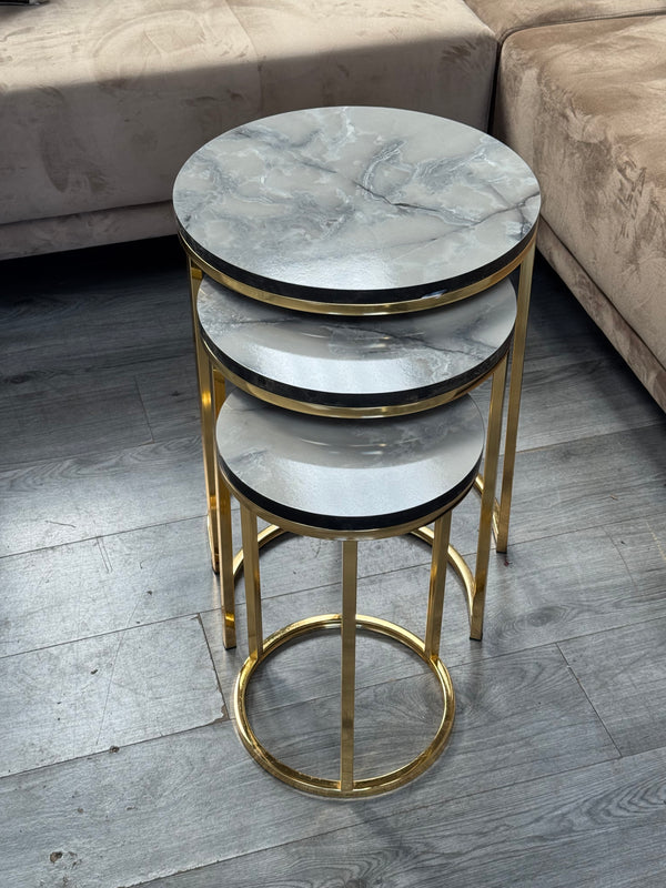 Chala Round Nest Of Tables Set - 3 Pieces Nesting Table Wood Top