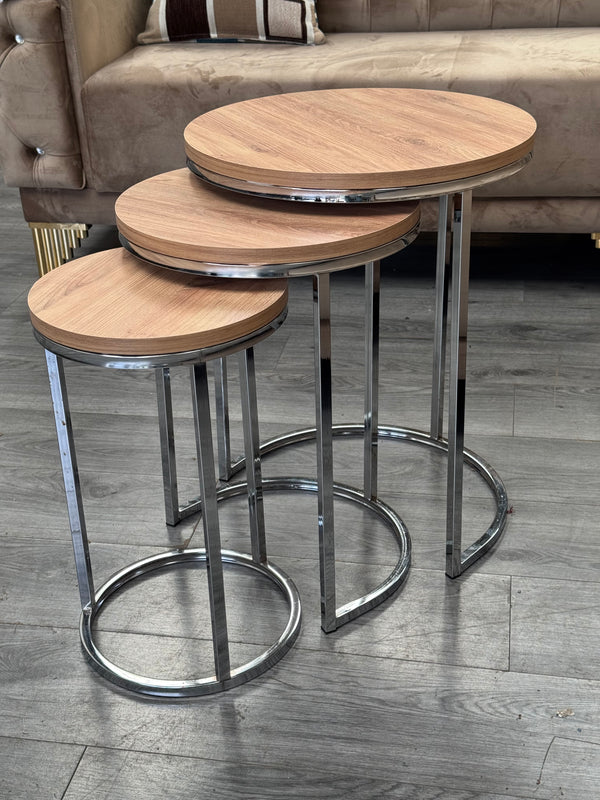 Elly Round Nest Of Tables Set - 3 Pieces Nesting Table Wood Top