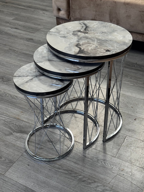 Emed Round Nest Of Tables Set - 3 Pieces Nesting Table Wood Top