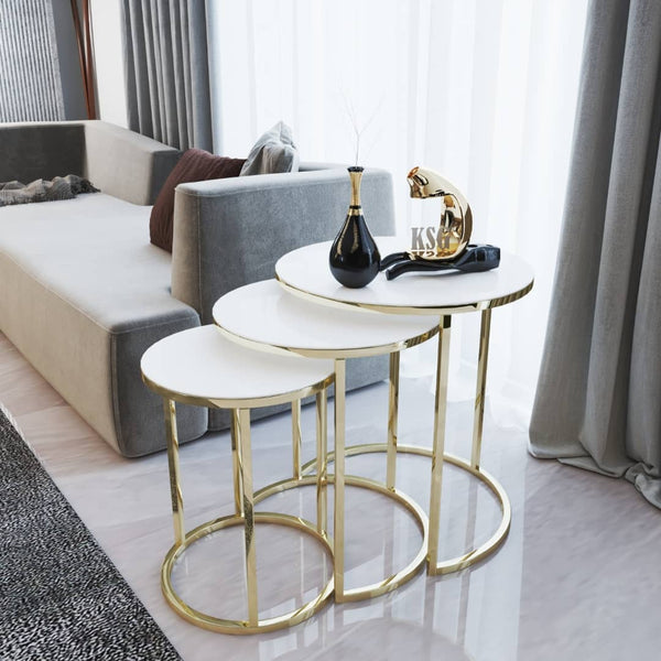 Durham Round Nest Of Tables Set - 3 Pieces Nesting Table Tempered Glass Top