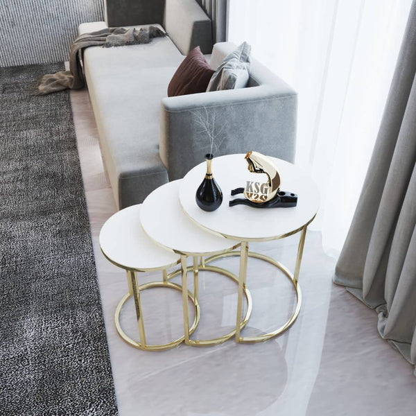 Durham Round Nest Of Tables Set - 3 Pieces Nesting Table Tempered Glass Top