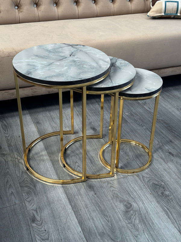 Chala Round Nest Of Tables Set - 3 Pieces Nesting Table Wood Top