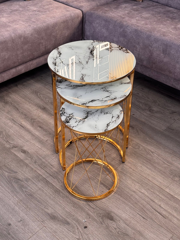 Roydon Round Nest Of Tables Set - 3 Pieces Nesting Table Tempered Glass Top