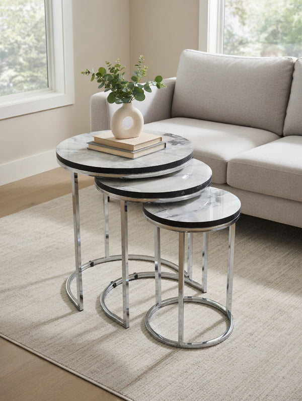 Deria Round Nest Of Tables Set - 3 Pieces Nesting Table Wood Top