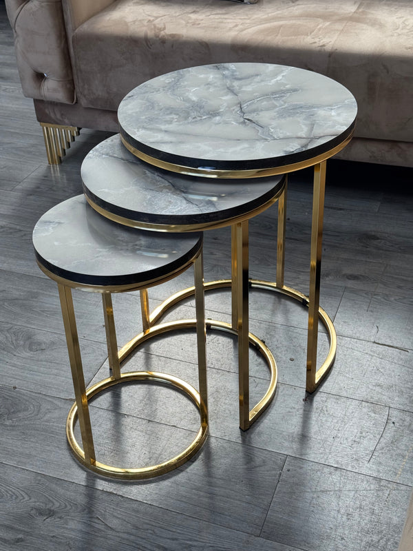 Chala Round Nest Of Tables Set - 3 Pieces Nesting Table Wood Top