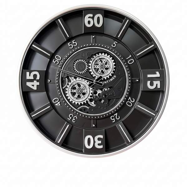 Milano Moving Gears Decorative Wall Clock Oversize Extra Large 23 Inch/60 cm Chrome