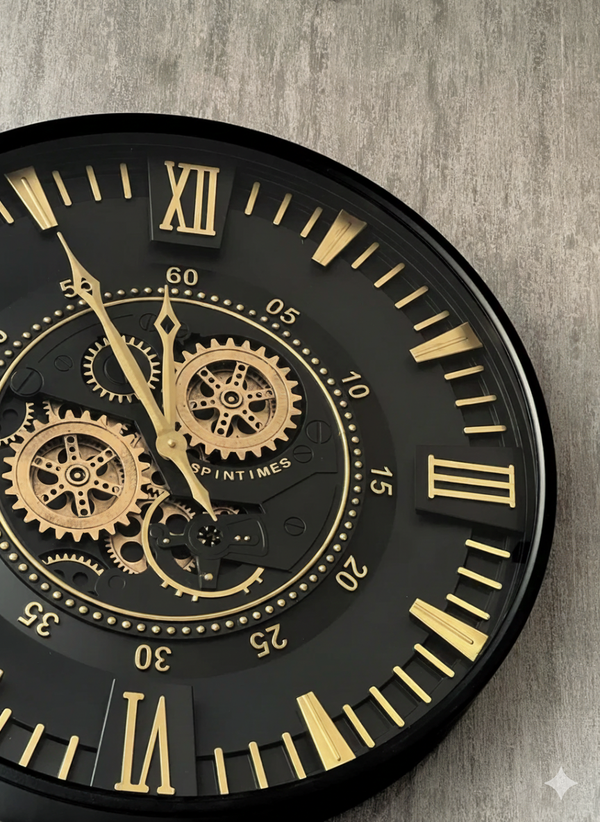 Berlin Moving Gears DecorativeWall Clock Oversize Extra Large 23 Inch/60 cm Gold