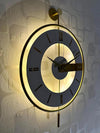 Decorative Wall Clock 40x60cm Gold Metal Frame Modern Large Design with Glass & Led Lights For Living Room, Hallway, Kitchen, Office,Bedroom