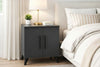 Angled view of Lumen anthracite bedside cabinet showing raised legs - Sohowells