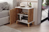 Angled view of Adela light pine bedside cabinet showing shelving - Sohowells