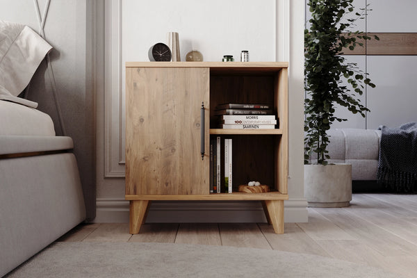 Further view of light pine effect three compartment bedside cabinet - Sohowells