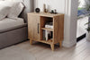 Light pine effect three compartment bedside cabinet with door and open shelves - Sohowells