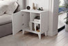 White three compartment bedside cabinet shown in a bedroom setting - Sohowells