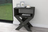 Angled view of anthracite X-leg side table showing crossed leg frame - Sohowells