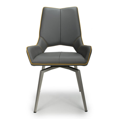 Mako Swivel Leather Effect Graphite Grey Dining Chair