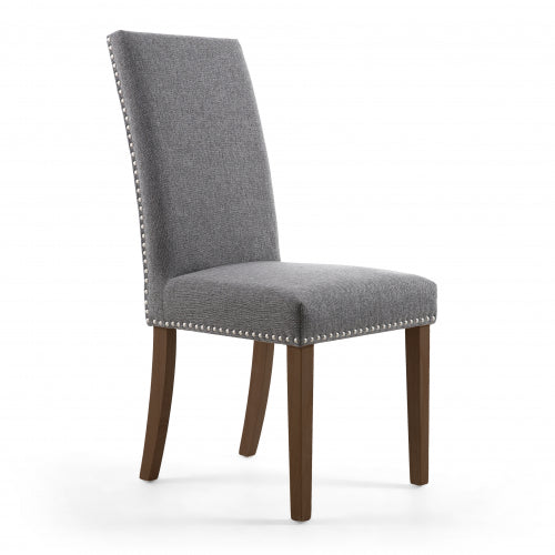 Randall Stud Detail Linen Effect Steel Grey in Walnut Legs