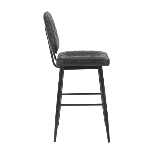 Garrick Real Leather Black Bar Stool
