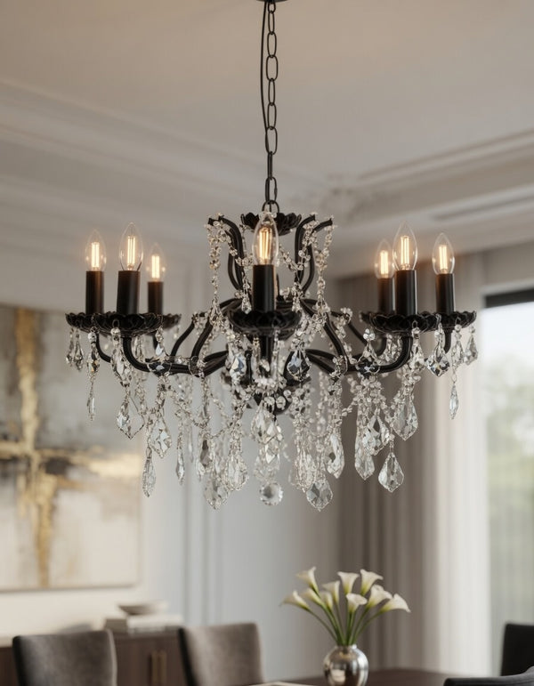 Medium 8 Branch Matt Black Shallow Chandelier | Ceiling Light
