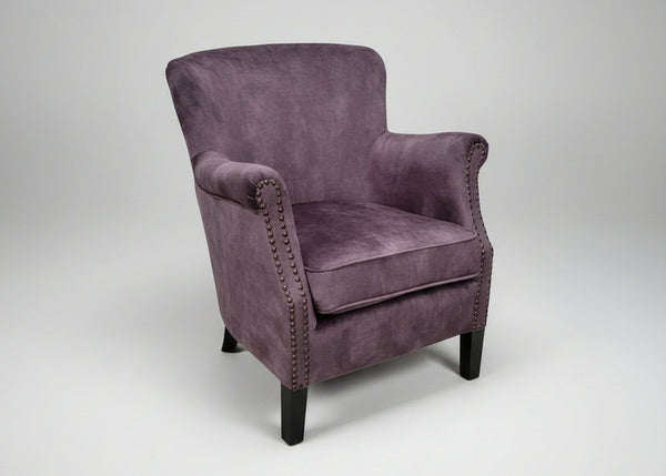 Vintage charcoal velvet armchair with turned front legs - Sohowells