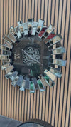 Piano Moving Gears Decorative Wall Clock Oversize Extra Large 32` Inch/80 cm Real Mirror & Glass Chrome