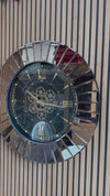 Daisy Moving Gears Decorative Wall Clock Oversize Extra Large 32` Inch/80 cm Real Mirror & Glass Chrome