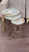 Venice Round Nest Of Tables Set - 3 Pieces Nesting Table Tempered Glass Top