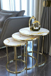 Siena Round Nest Of Tables Set - 3 Pieces Nesting Table Tempered Glass Top